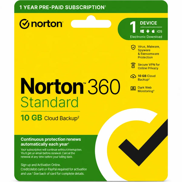 Norton 360 Standard 10GB 1 Year 1 Device